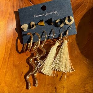 Fashion Jewelry Gold & Cream Mixed Earring Set